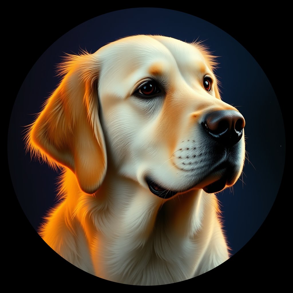 Cosmic medallion portrait of GRLS_grlsTFYUPD00, a Golden Retriever