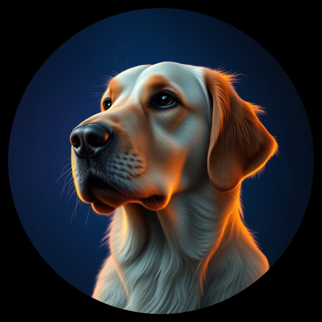 Cosmic medallion portrait of GRLS_grlsTGEU6344, a Golden Retriever