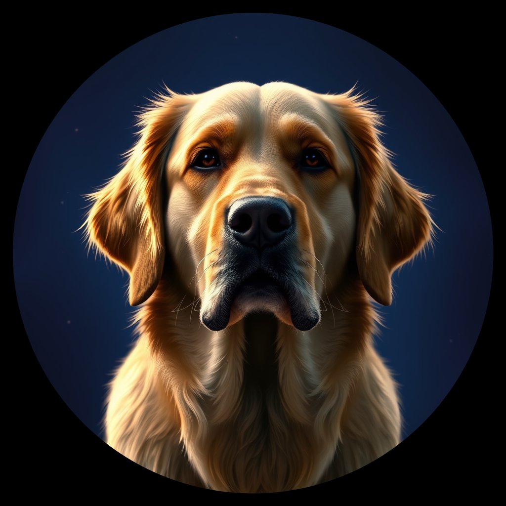 Cosmic medallion portrait of GRLS_grlsTGIYGC55, a Golden Retriever