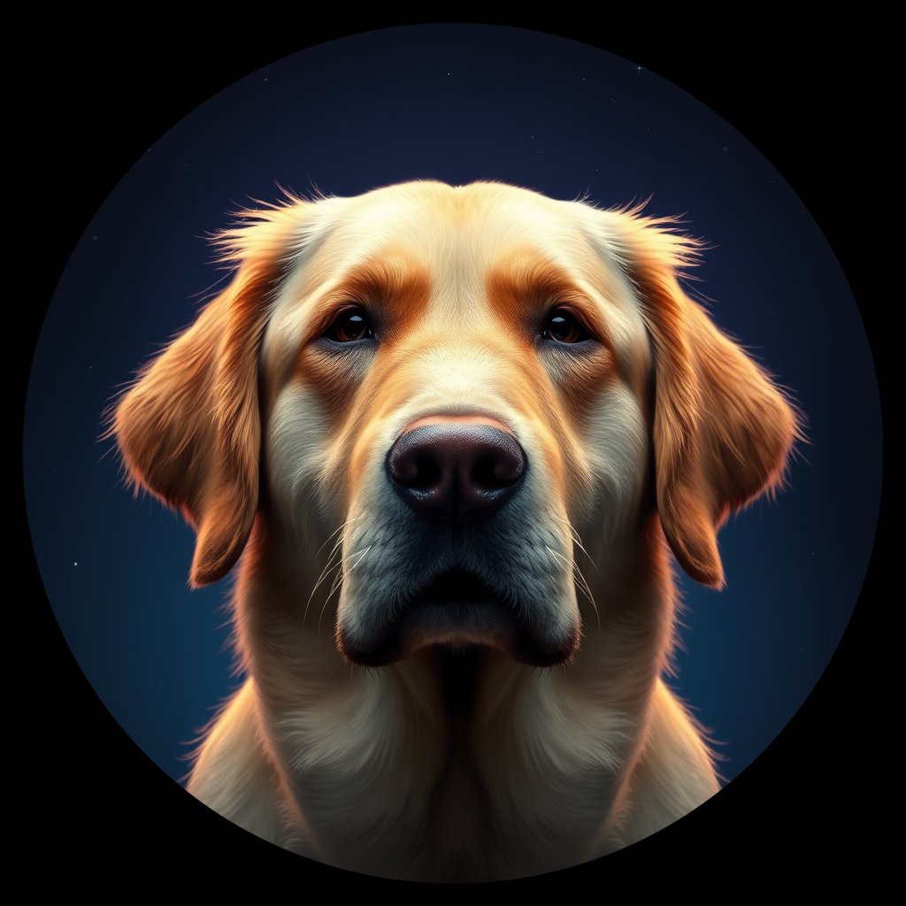 Cosmic medallion portrait of GRLS_grlsTGJ10066, a Golden Retriever