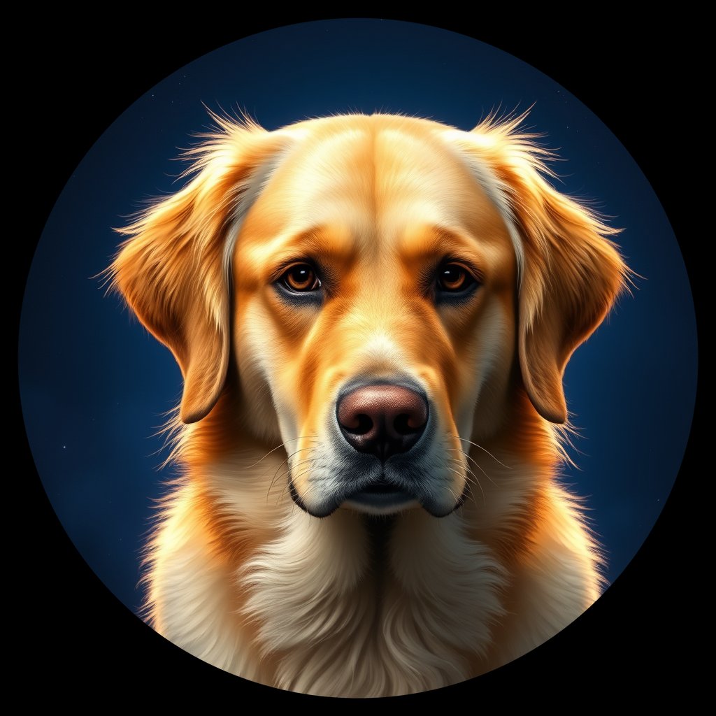 Cosmic medallion portrait of GRLS_grlsTGTS90YY, a Golden Retriever
