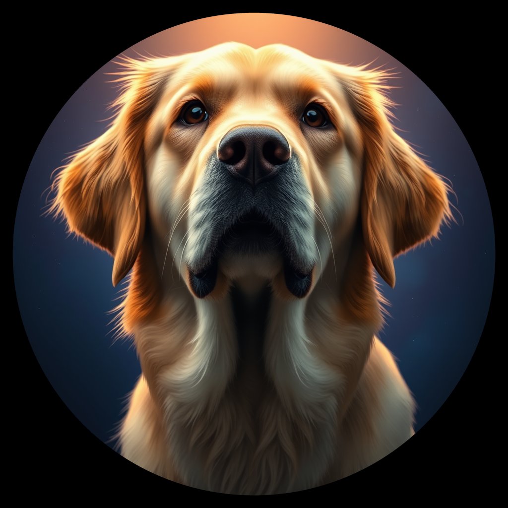 Cosmic medallion portrait of GRLS_grlsTHCSW7CC, a Golden Retriever
