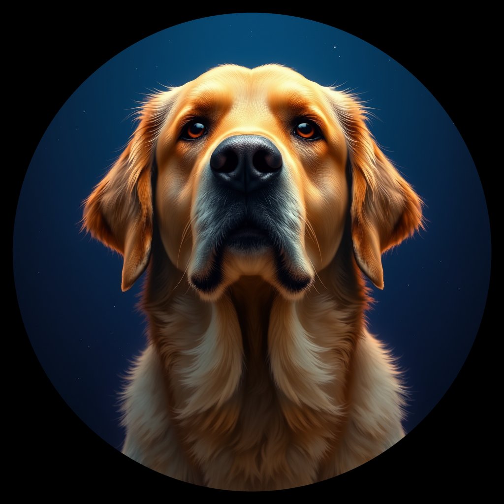 Cosmic medallion portrait of GRLS_grlsTHRCRX22, a Golden Retriever