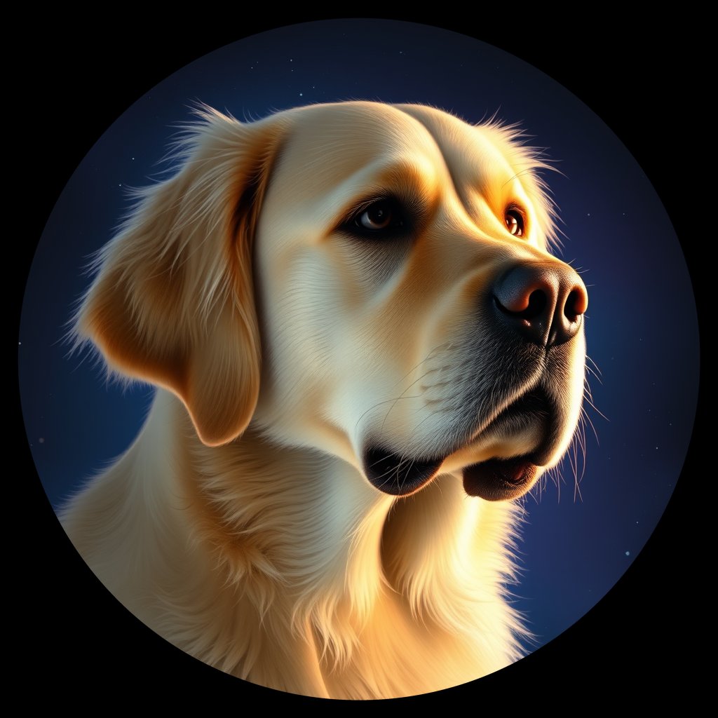 Cosmic medallion portrait of GRLS_grlsTI6LXG55, a Golden Retriever