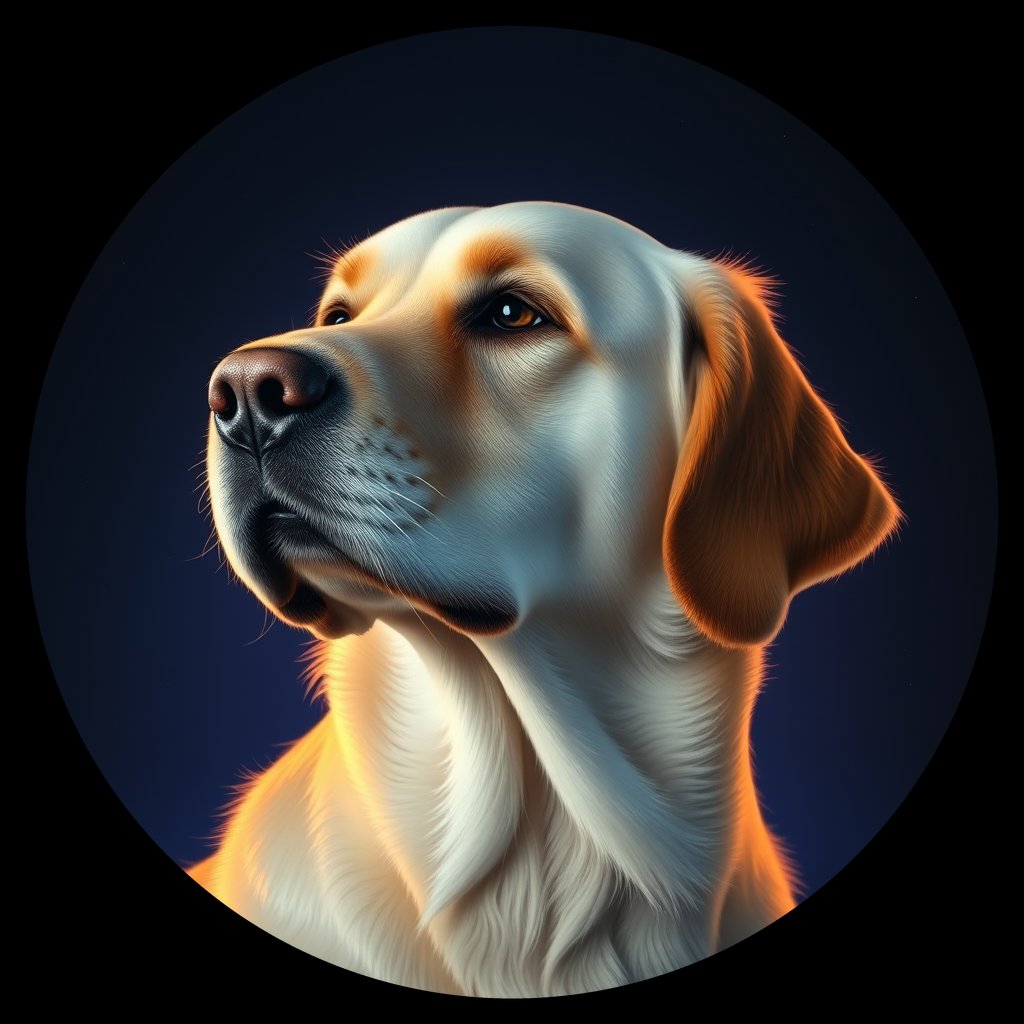 Cosmic medallion portrait of GRLS_grlsTIRJKOII, a Golden Retriever