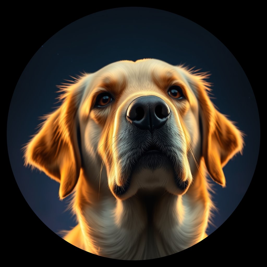 Cosmic medallion portrait of GRLS_grlsTIU0XG22, a Golden Retriever