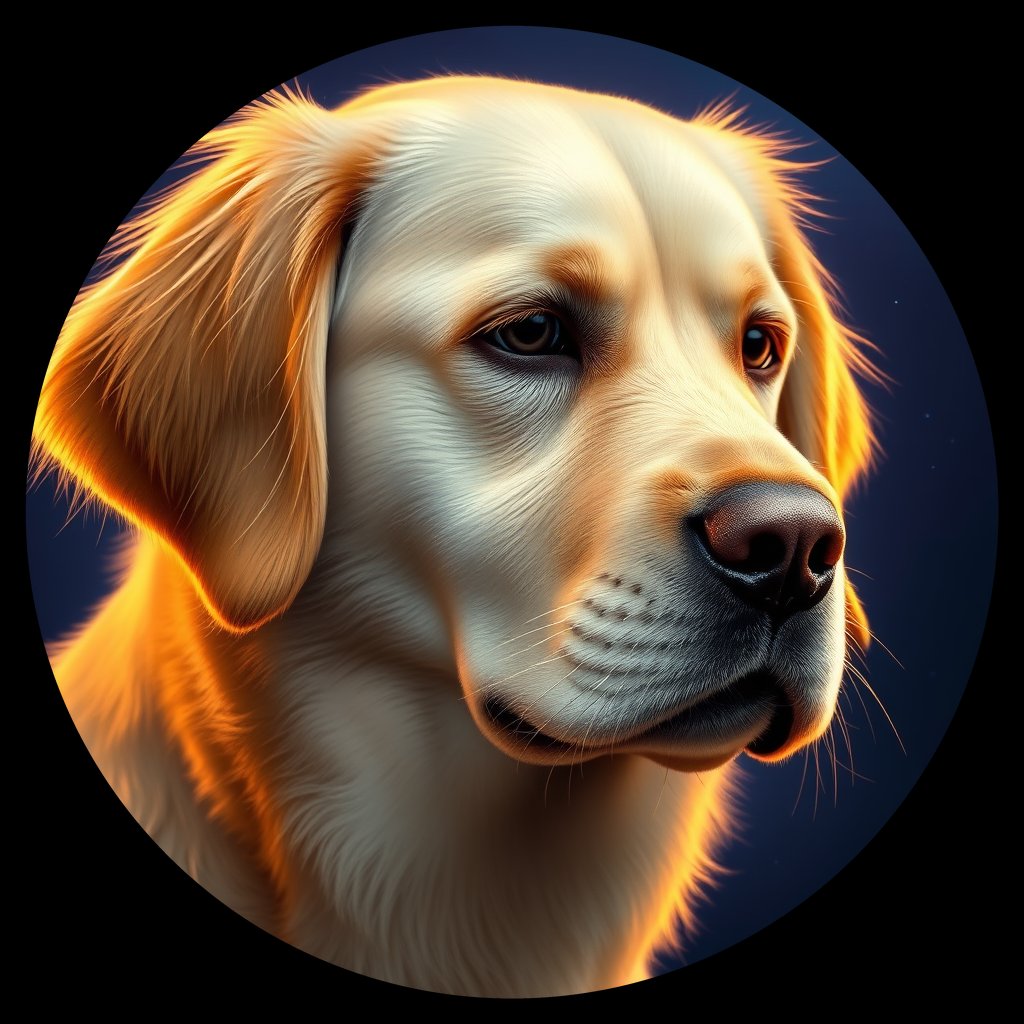 Cosmic medallion portrait of GRLS_grlsTIU8L0BB, a Golden Retriever