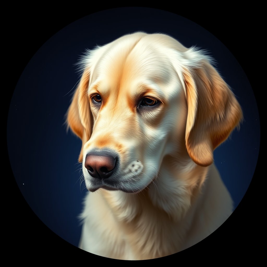 Cosmic medallion portrait of GRLS_grlsTIZONA99, a Golden Retriever