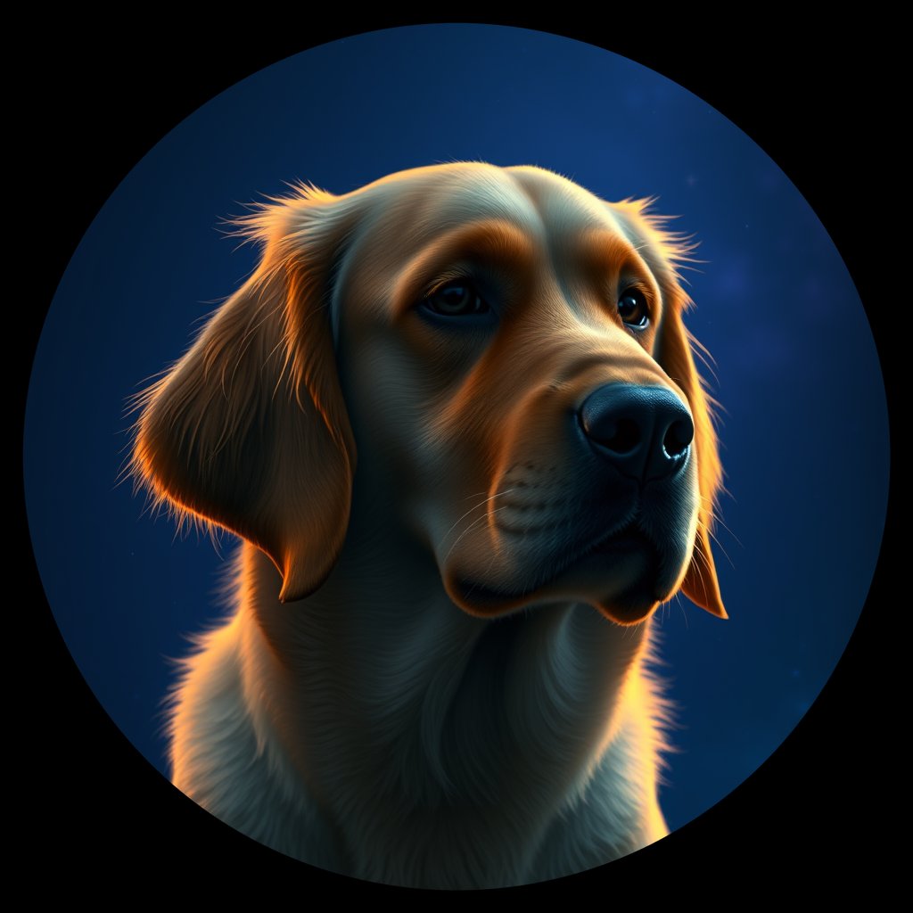 Cosmic medallion portrait of GRLS_grlsTJK12AYY, a Golden Retriever