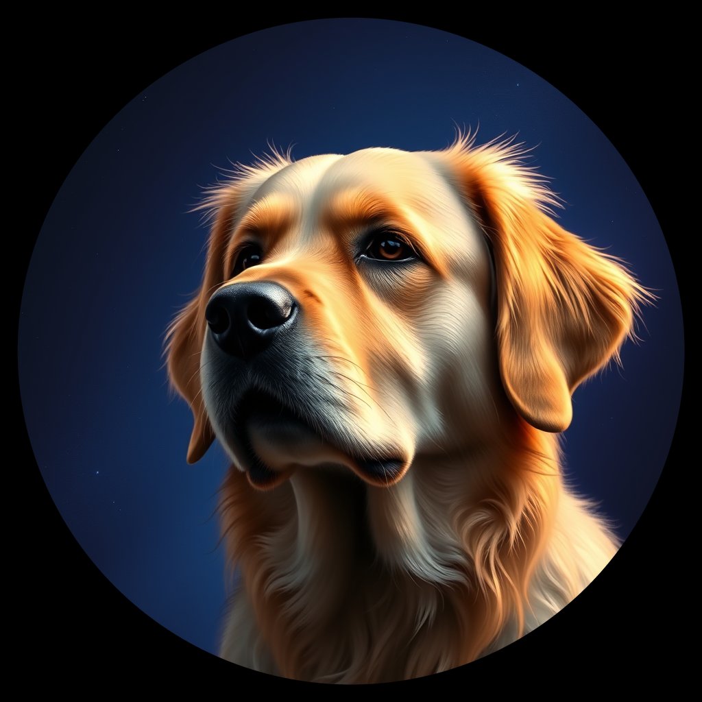 Cosmic medallion portrait of GRLS_grlsTJS4UOXX, a Golden Retriever