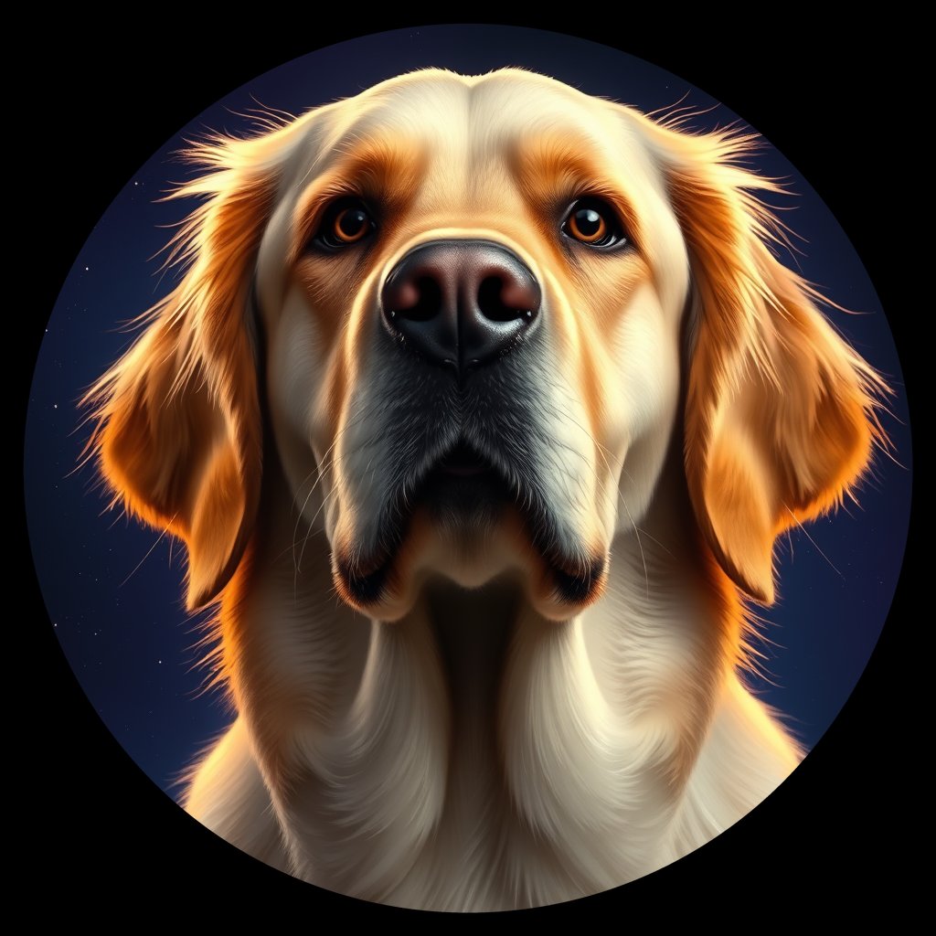 Cosmic medallion portrait of GRLS_grlsTK54KUWW, a Golden Retriever