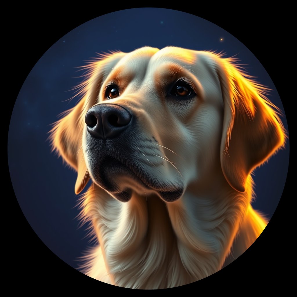 Cosmic medallion portrait of GRLS_grlsTLHX4DRR, a Golden Retriever