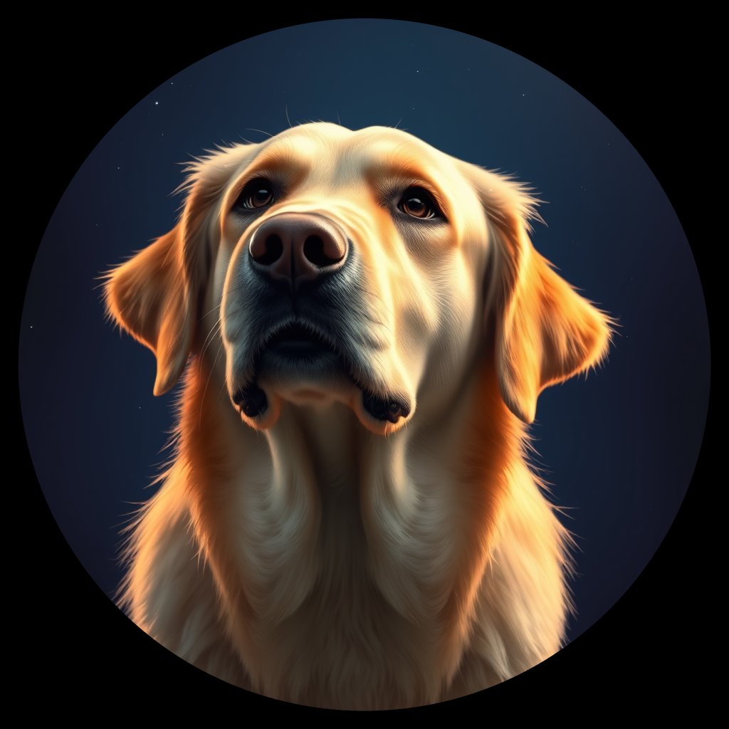 Cosmic medallion portrait of GRLS_grlsTLXIJNOO, a Golden Retriever
