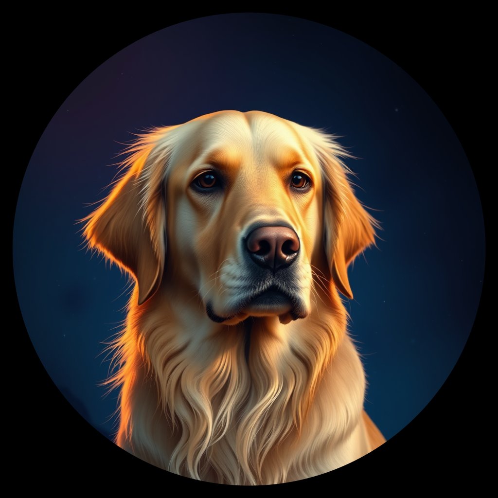 Cosmic medallion portrait of GRLS_grlsTMQ4QKEE, a Golden Retriever