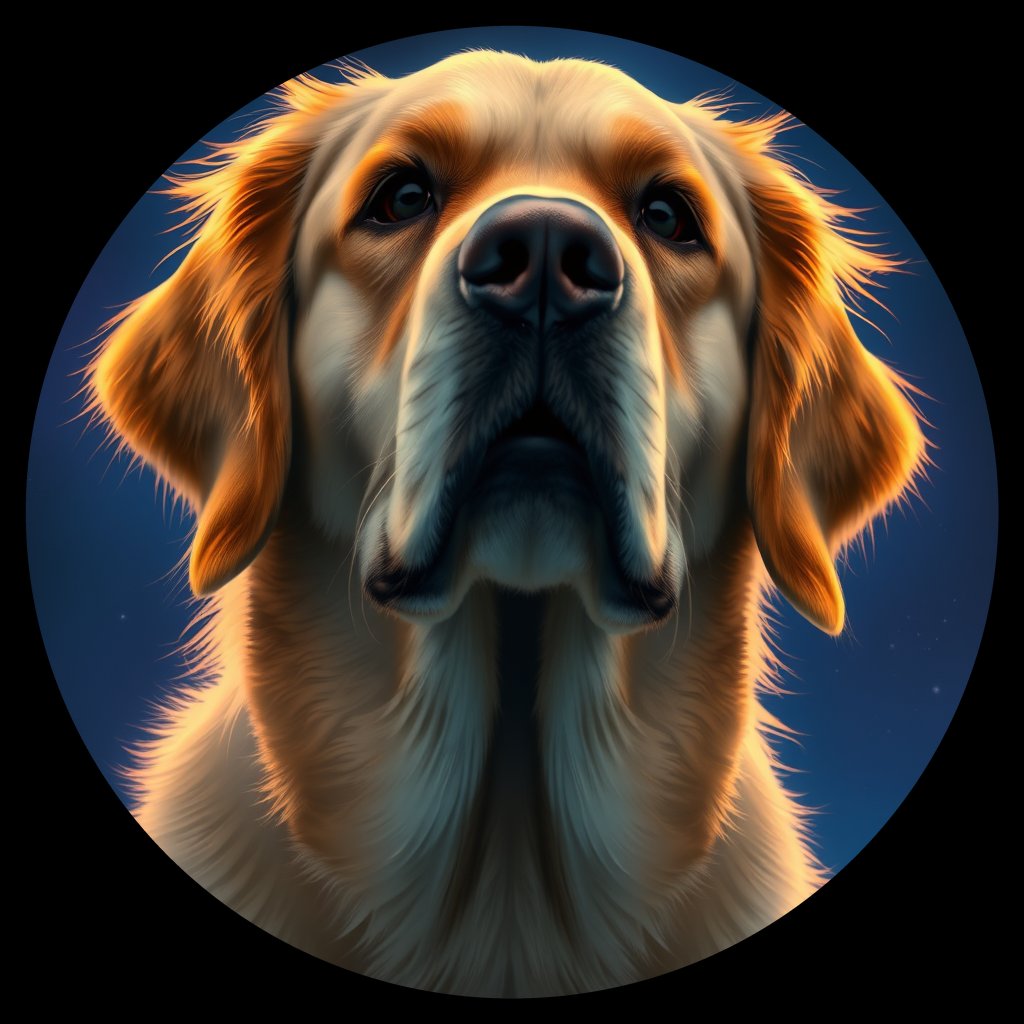 Cosmic medallion portrait of GRLS_grlsTNB931PP, a Golden Retriever