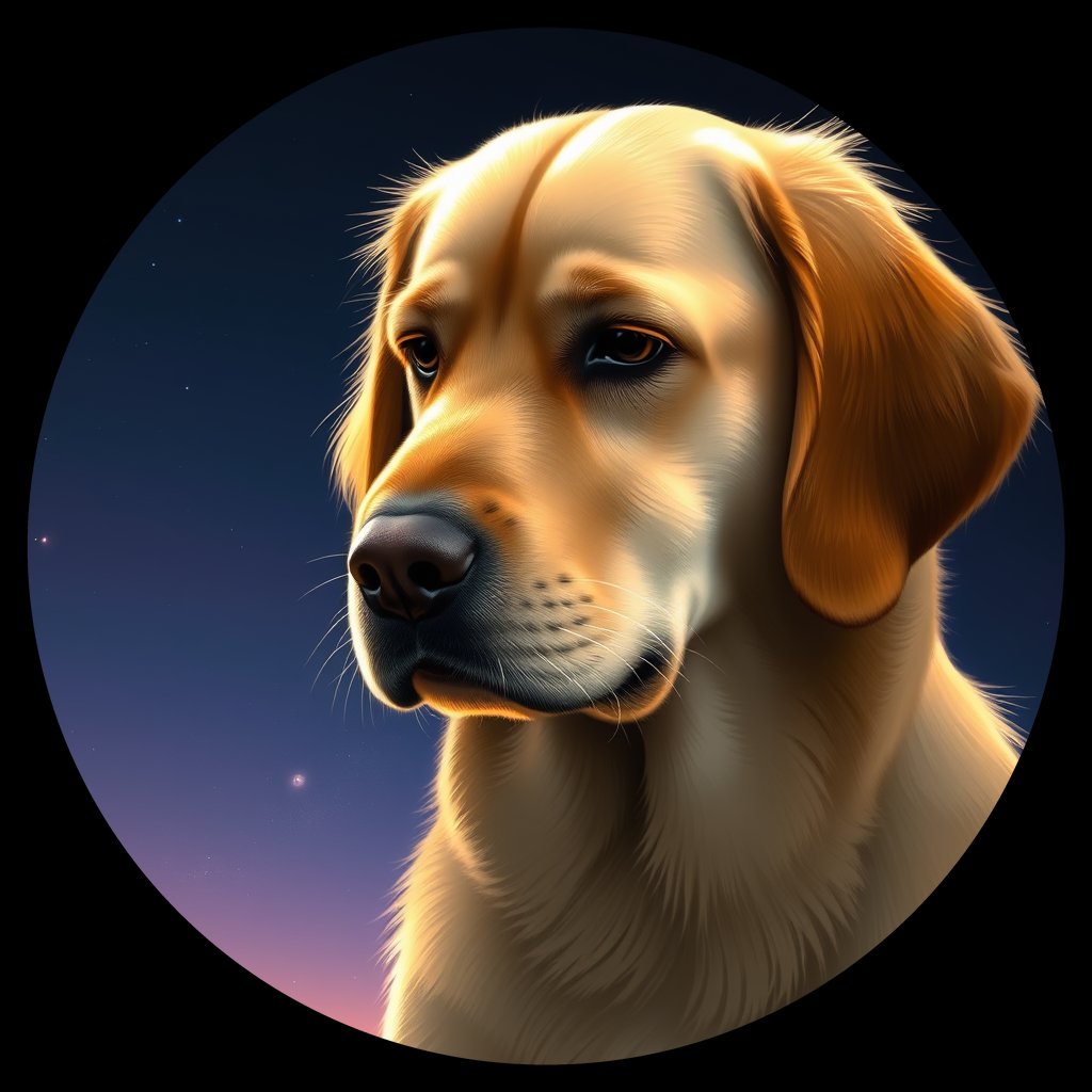 Cosmic medallion portrait of GRLS_grlsTO87VV, a Golden Retriever