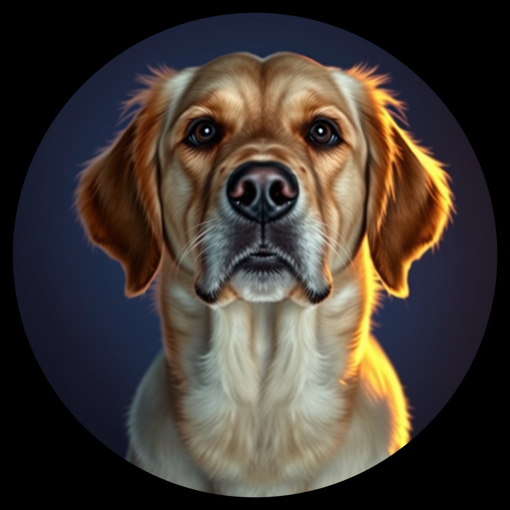 Cosmic medallion portrait of GRLS_grlsTOWNL9UU, a Golden Retriever