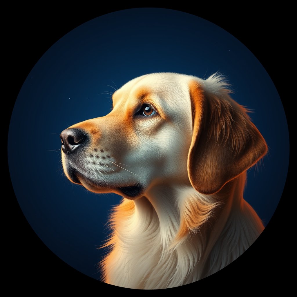 Cosmic medallion portrait of GRLS_grlsTP9TT4NN, a Golden Retriever
