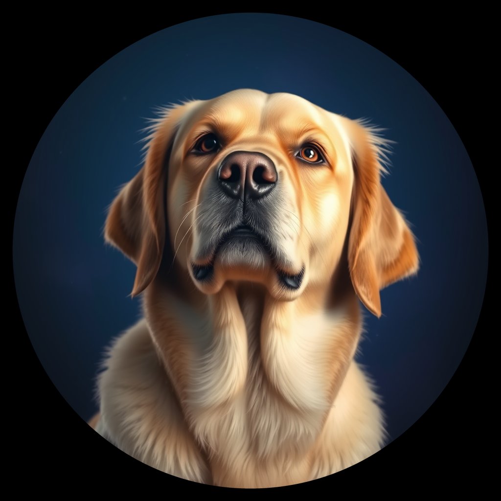 Cosmic medallion portrait of GRLS_grlsTPL1L00, a Golden Retriever
