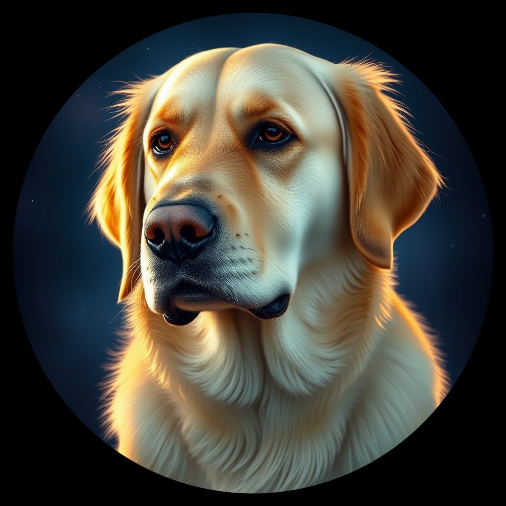 Cosmic medallion portrait of GRLS_grlsTPPW1BMM, a Golden Retriever