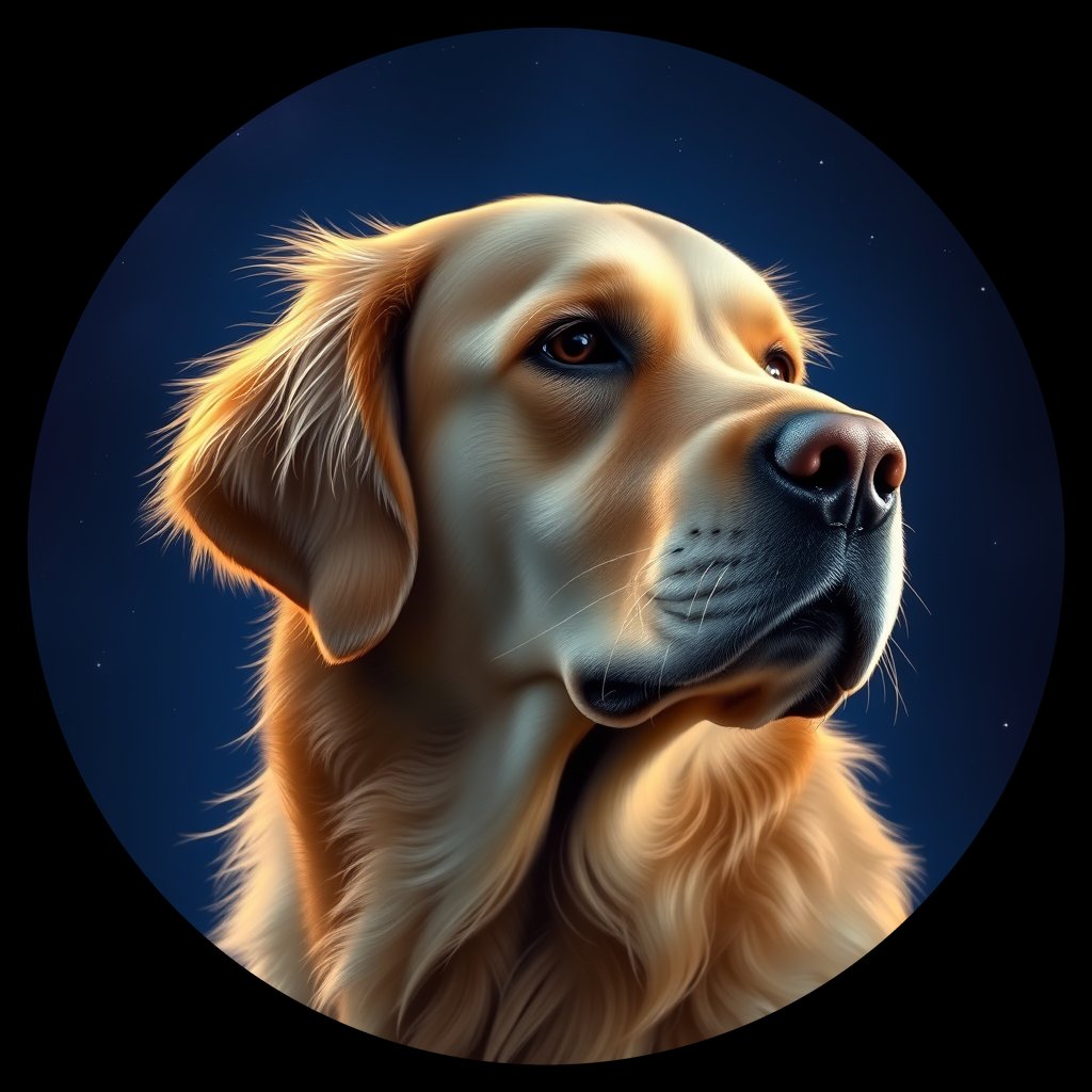 Cosmic medallion portrait of GRLS_grlsTPTO4077, a Golden Retriever