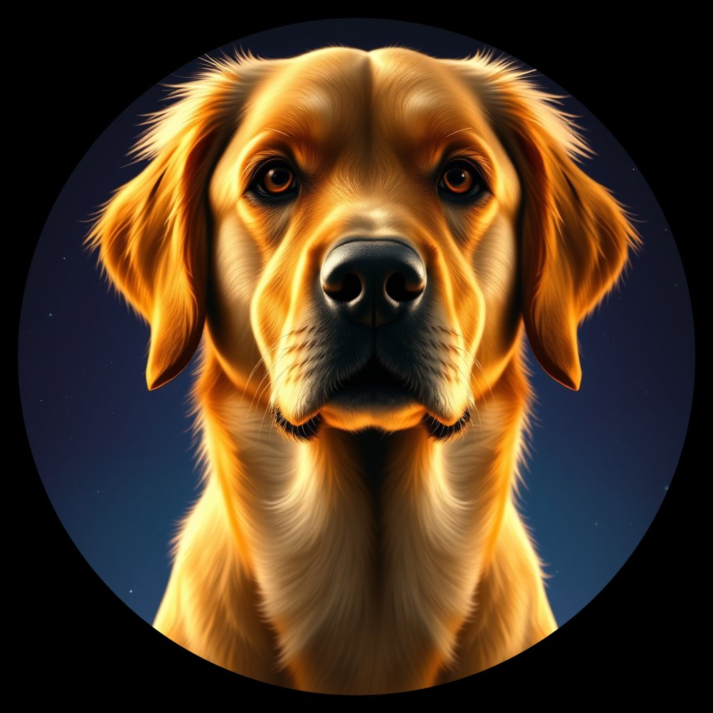 Cosmic medallion portrait of GRLS_grlsTQ9VC111, a Golden Retriever