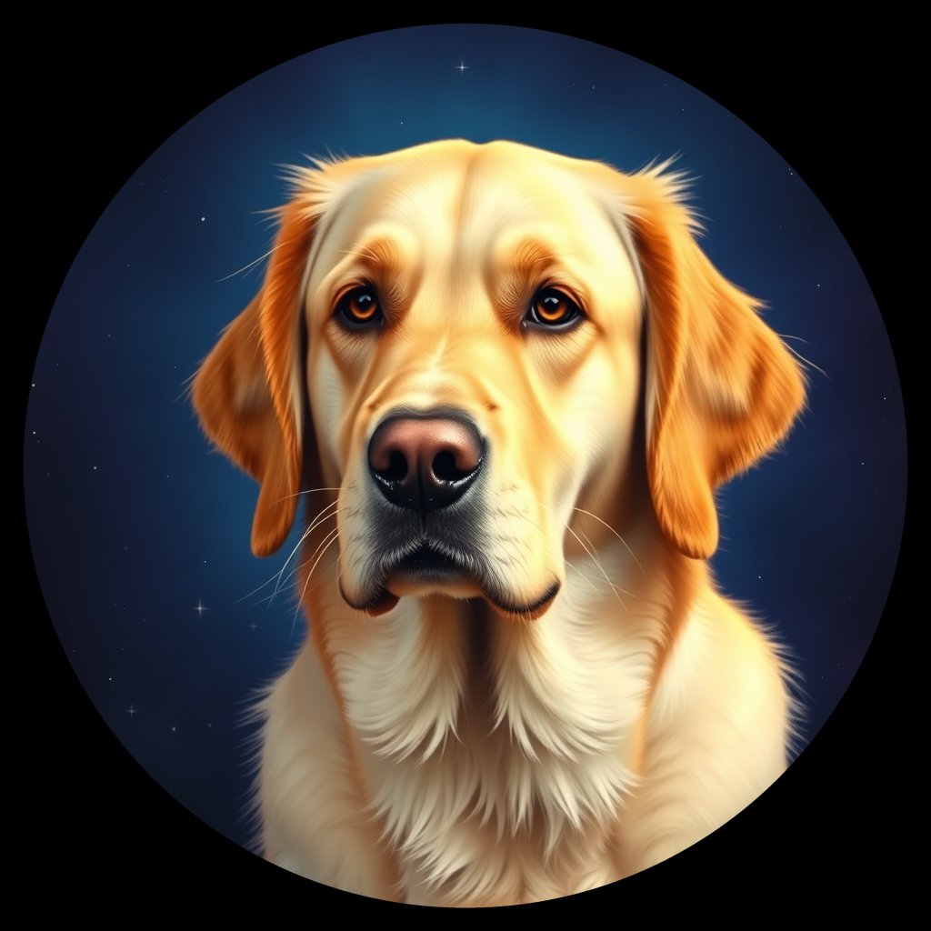 Cosmic medallion portrait of GRLS_grlsTQNQCBOO, a Golden Retriever