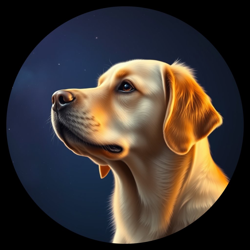 Cosmic medallion portrait of GRLS_grlsTS7CG6HH, a Golden Retriever