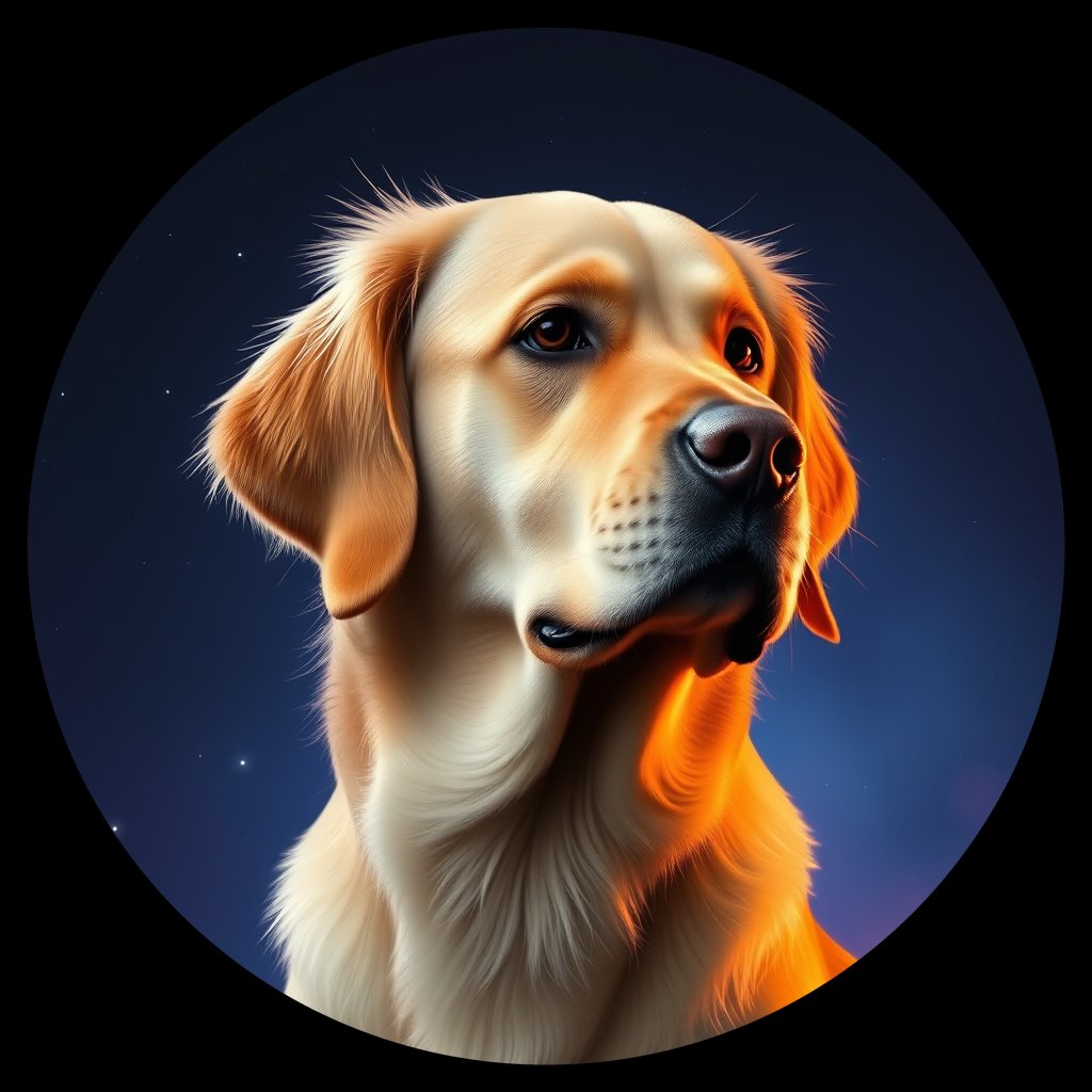 Cosmic medallion portrait of GRLS_grlsTS7JKJ00, a Golden Retriever
