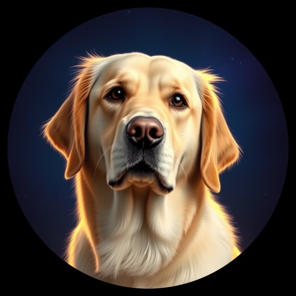 Cosmic medallion portrait of GRLS_grlsTT3XZ0LL, a Golden Retriever