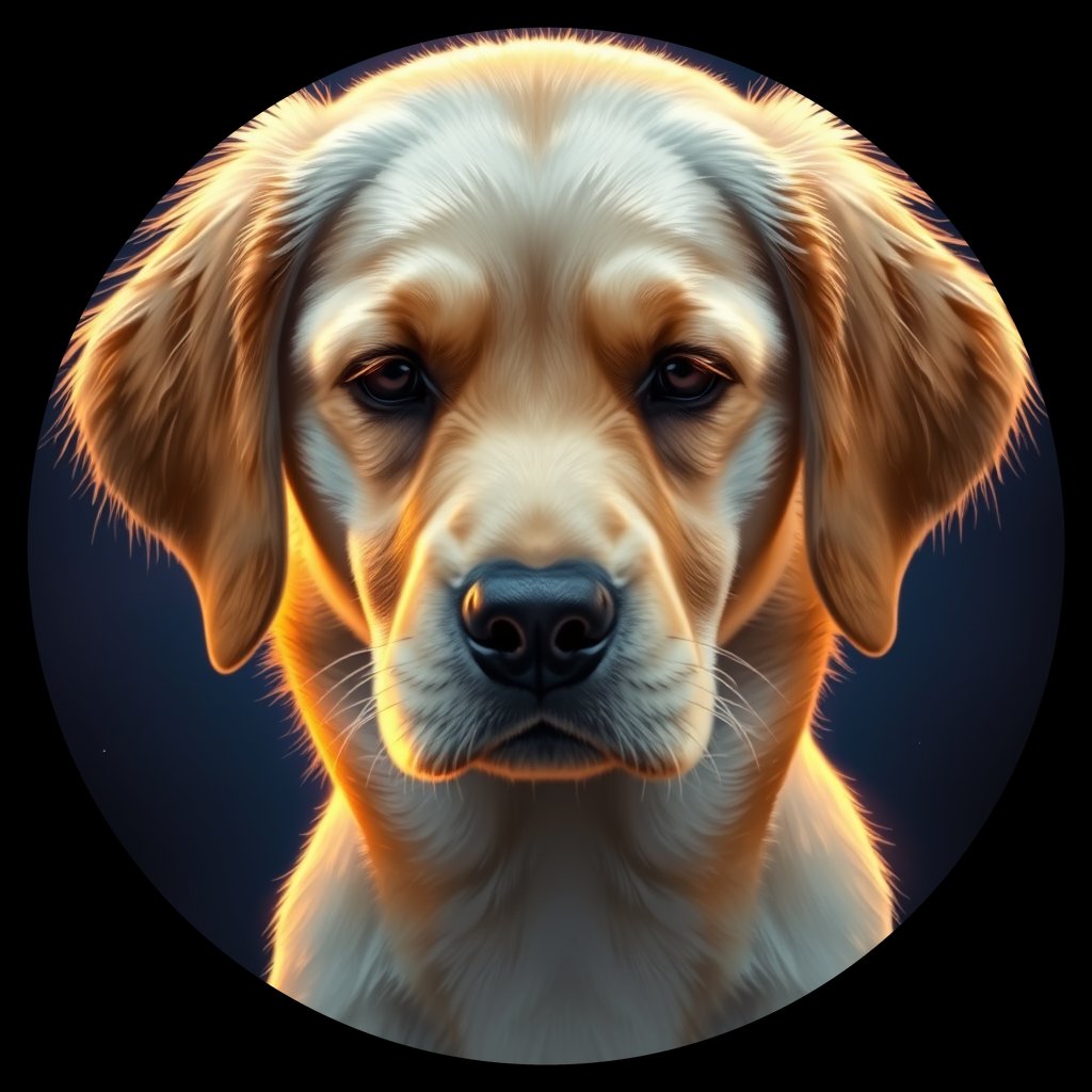 Cosmic medallion portrait of GRLS_grlsTTQ7Y3TT, a Golden Retriever