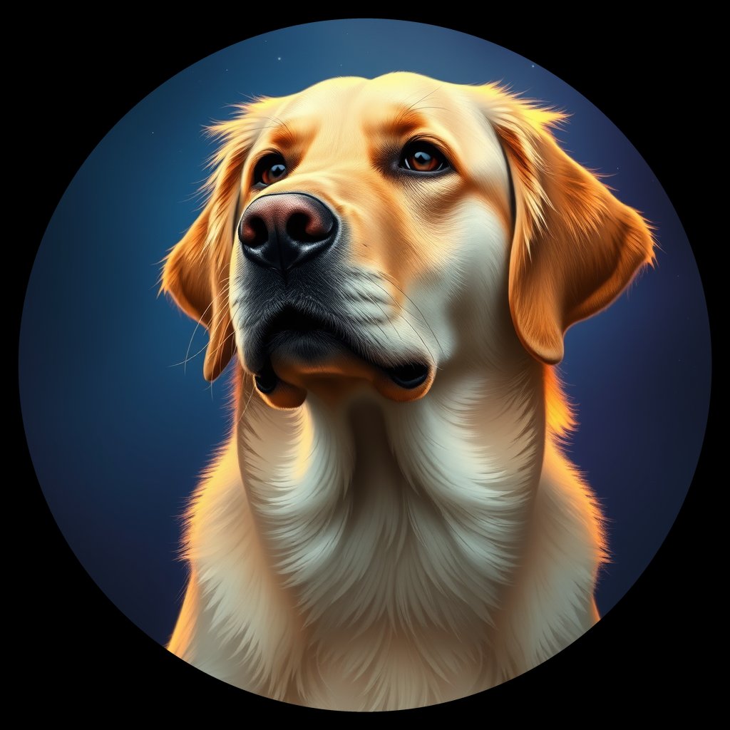 Cosmic medallion portrait of GRLS_grlsTUZ8SN00, a Golden Retriever