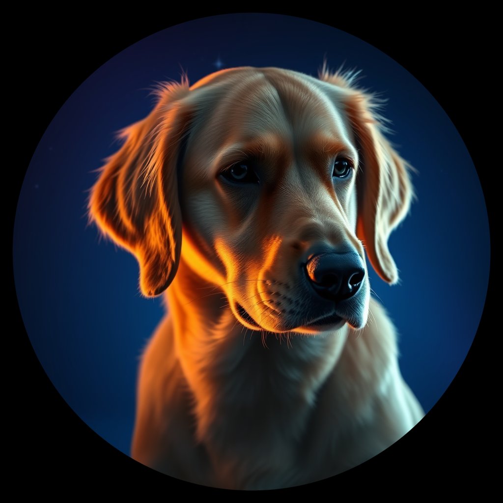 Cosmic medallion portrait of GRLS_grlsTUZW86AA, a Golden Retriever