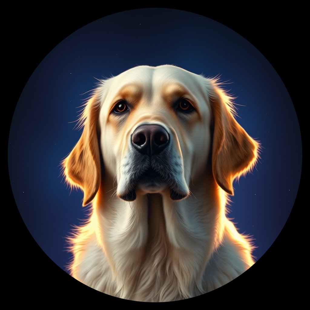 Cosmic medallion portrait of GRLS_grlsTVZEIK77, a Golden Retriever