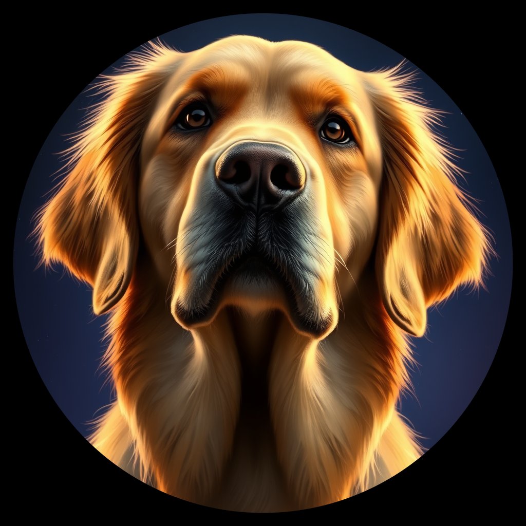 Cosmic medallion portrait of GRLS_grlsTWDNOIWW, a Golden Retriever