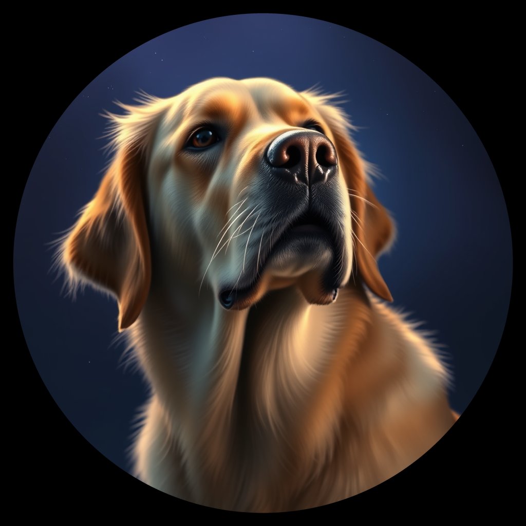 Cosmic medallion portrait of GRLS_grlsTWPXQGG, a Golden Retriever