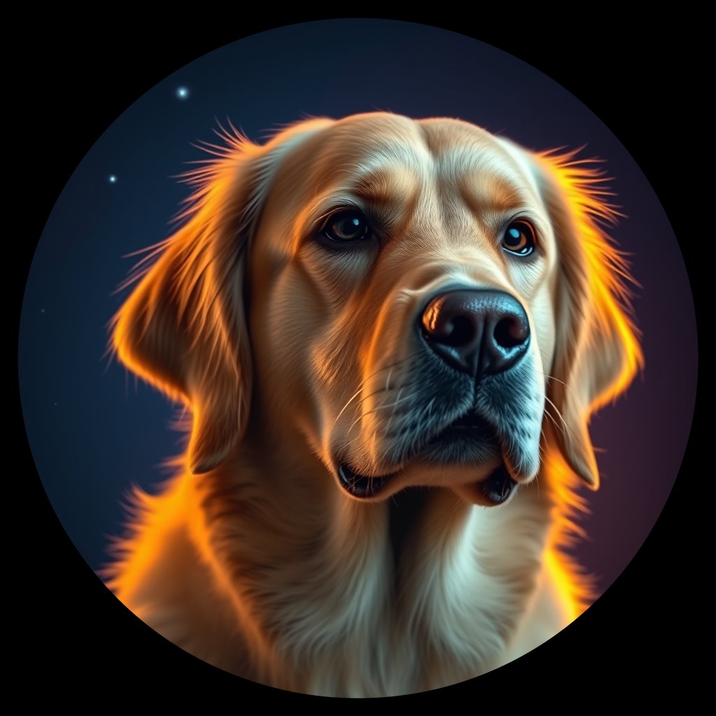 Cosmic medallion portrait of GRLS_grlsTY2H1AEE, a Golden Retriever