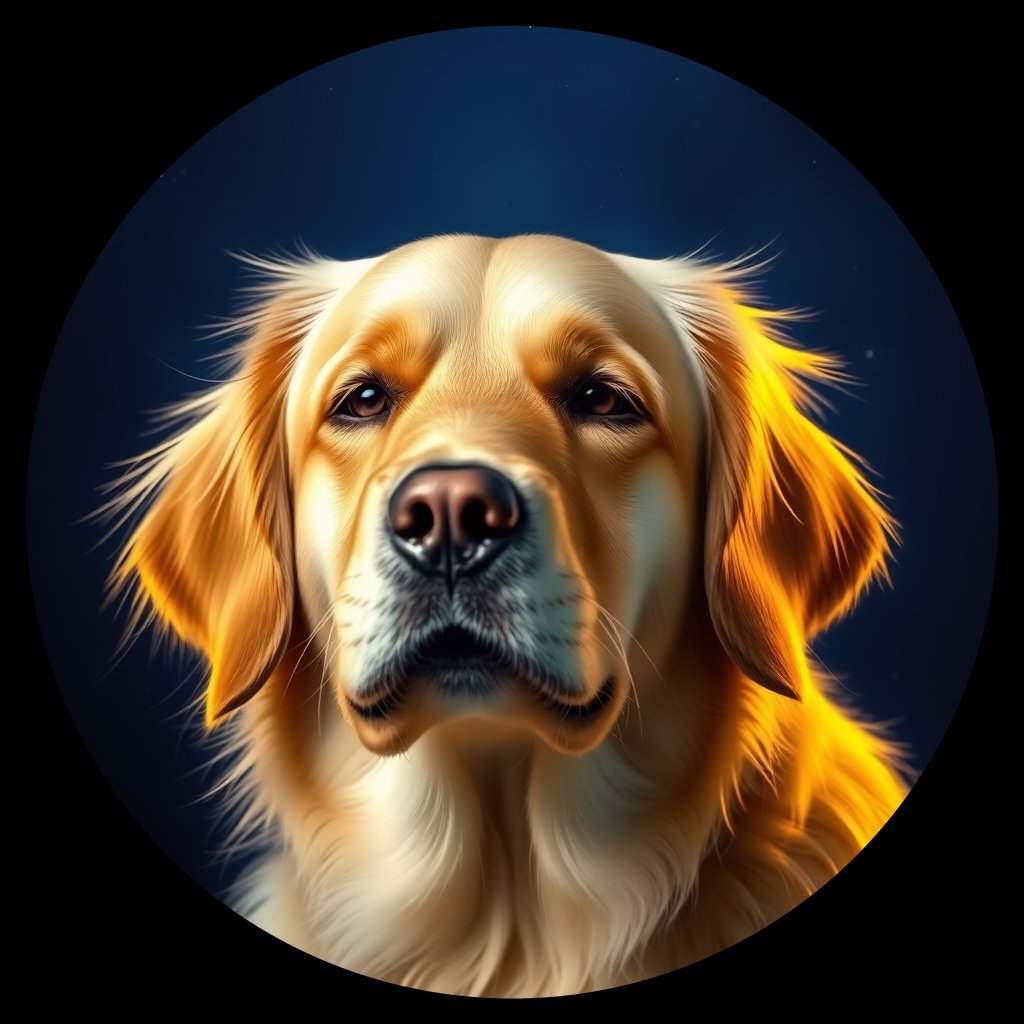 Cosmic medallion portrait of GRLS_grlsTYCXRQQQ, a Golden Retriever