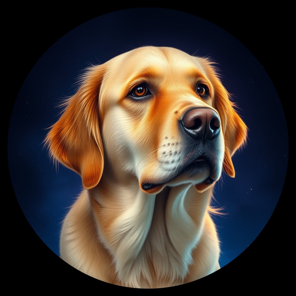 Cosmic medallion portrait of GRLS_grlsTZWAHYAA, a Golden Retriever