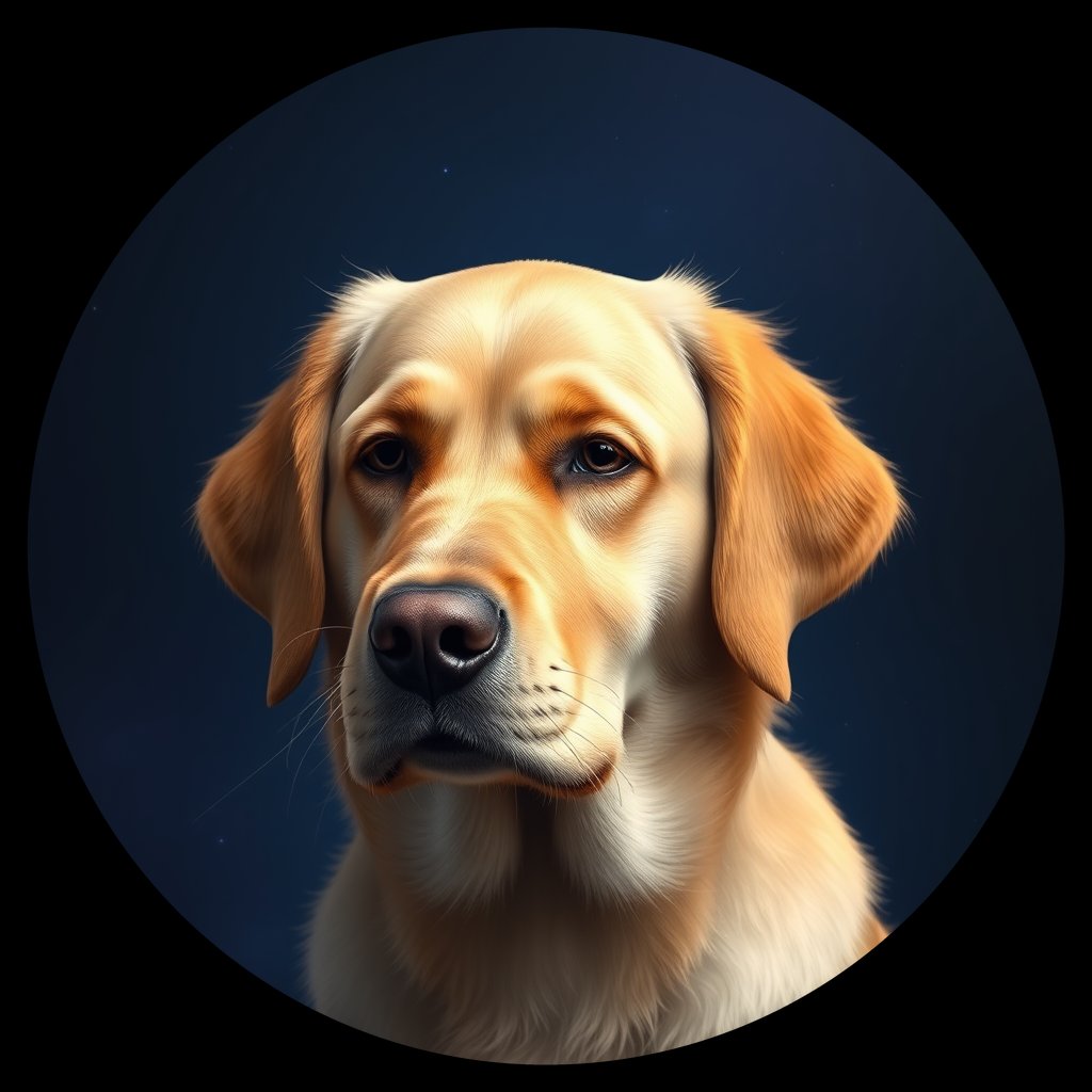 Cosmic medallion portrait of GRLS_grlsTZYEA7YY, a Golden Retriever