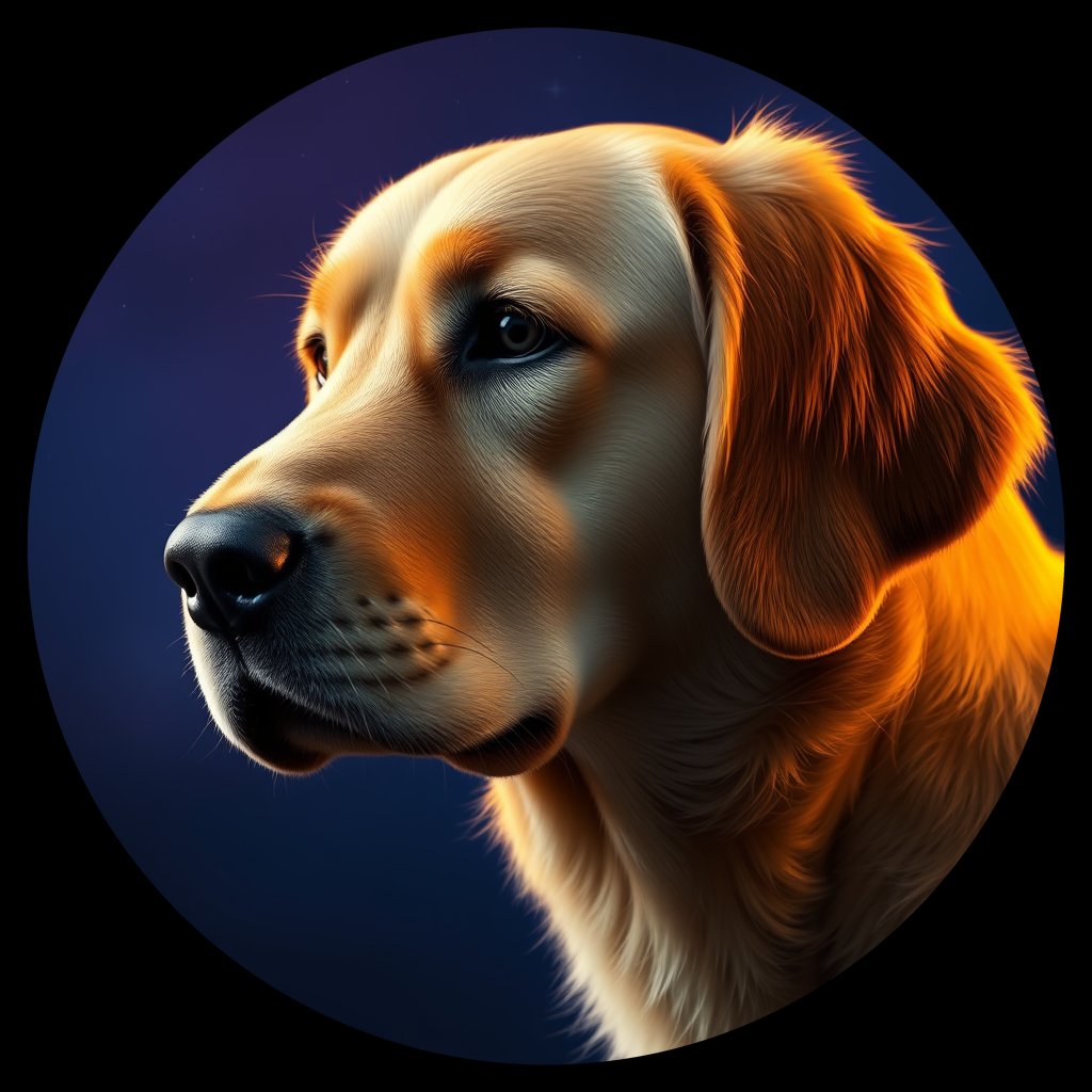Cosmic medallion portrait of GRLS_grlsTZZ57RPP, a Golden Retriever