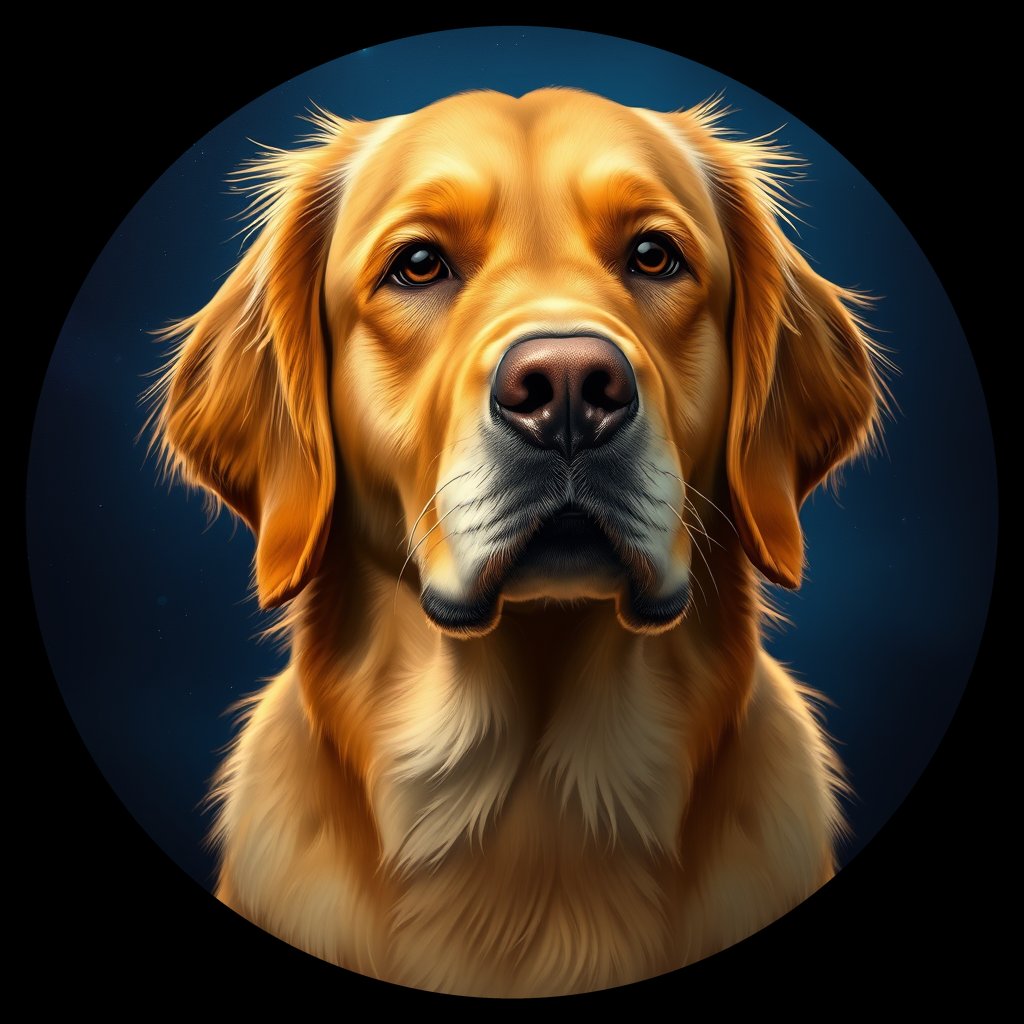 Cosmic medallion portrait of GRLS_grlsU1JQ5L88, a Golden Retriever