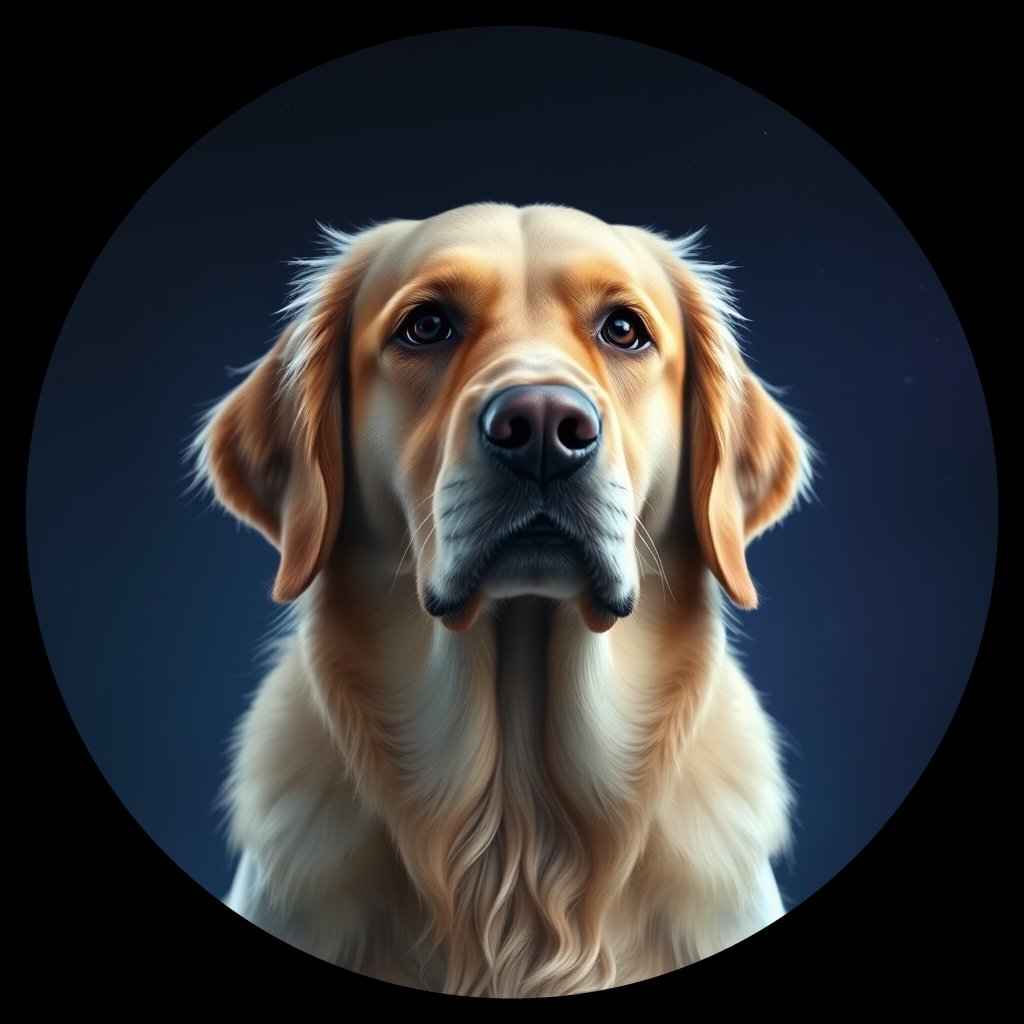Cosmic medallion portrait of GRLS_grlsU2736TJJ, a Golden Retriever