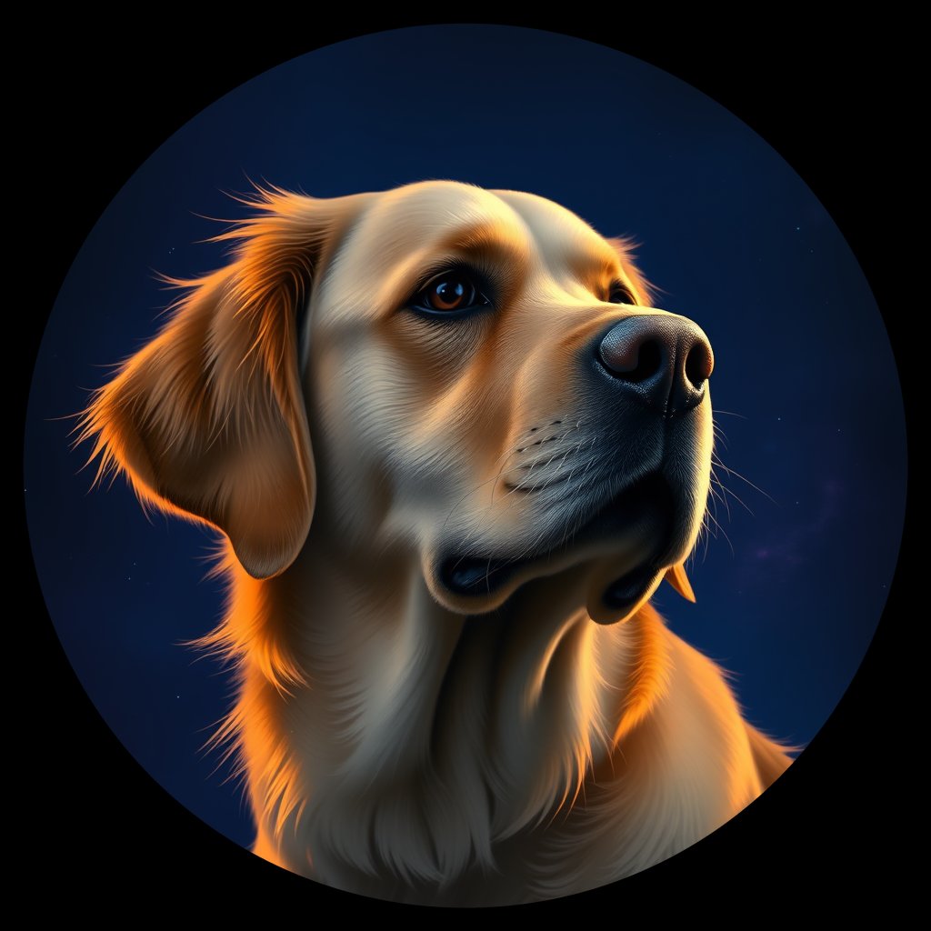 Cosmic medallion portrait of GRLS_grlsU3OJ2BLL, a Golden Retriever
