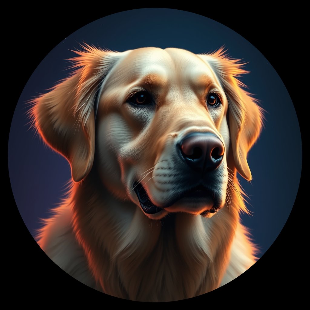 Cosmic medallion portrait of GRLS_grlsU3Y3B3WW, a Golden Retriever