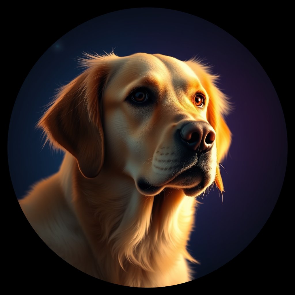 Cosmic medallion portrait of GRLS_grlsU418VXKK, a Golden Retriever