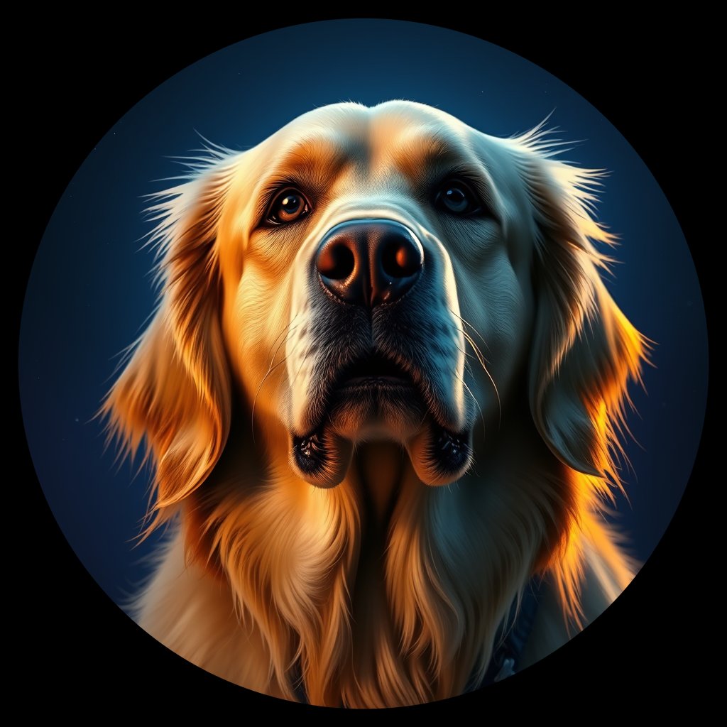 Cosmic medallion portrait of GRLS_grlsU4RTY4CC, a Golden Retriever