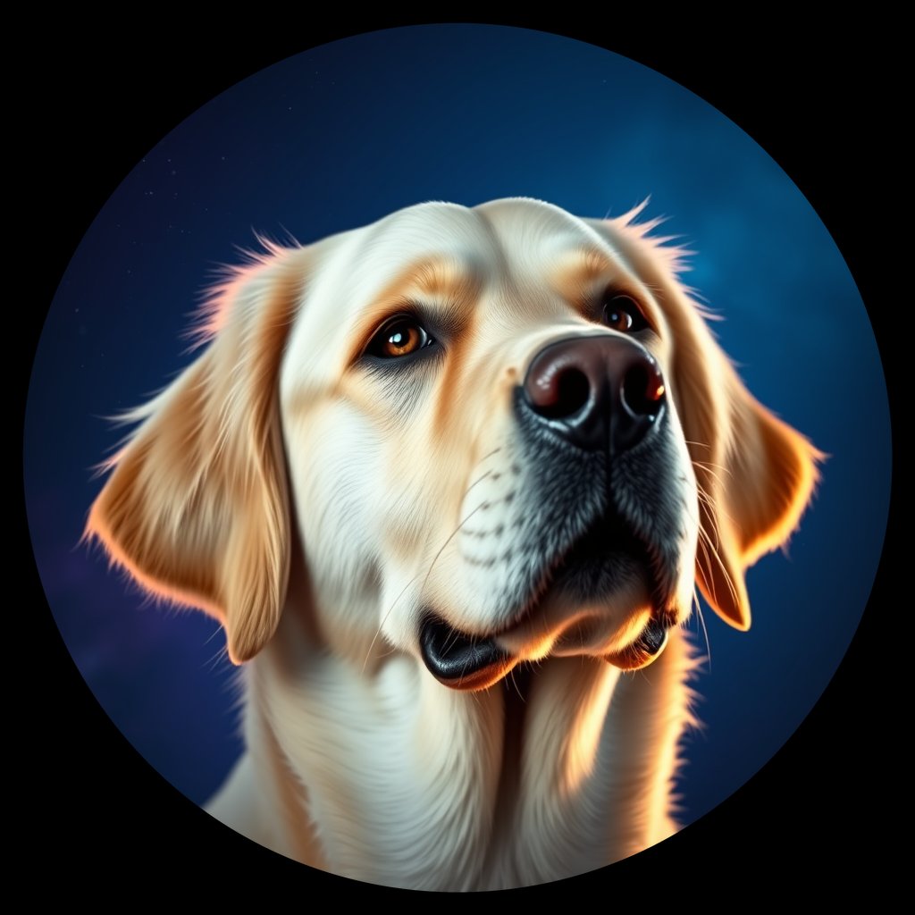 Cosmic medallion portrait of GRLS_grlsU5BSABOO, a Golden Retriever
