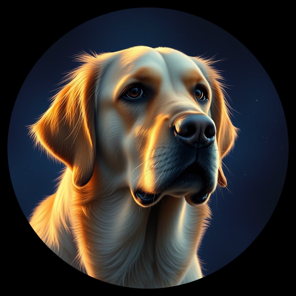 Cosmic medallion portrait of GRLS_grlsU5D03LXX, a Golden Retriever