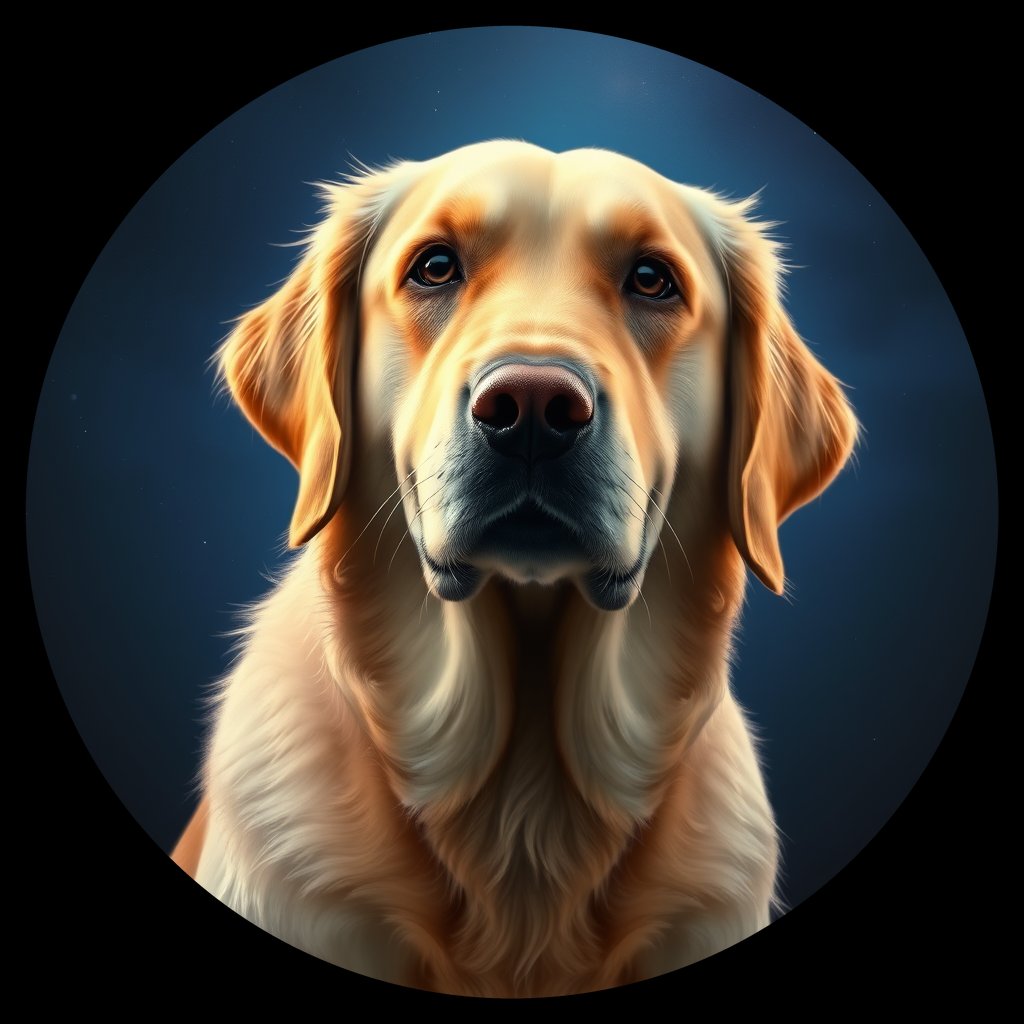 Cosmic medallion portrait of GRLS_grlsU5S1ULKK, a Golden Retriever